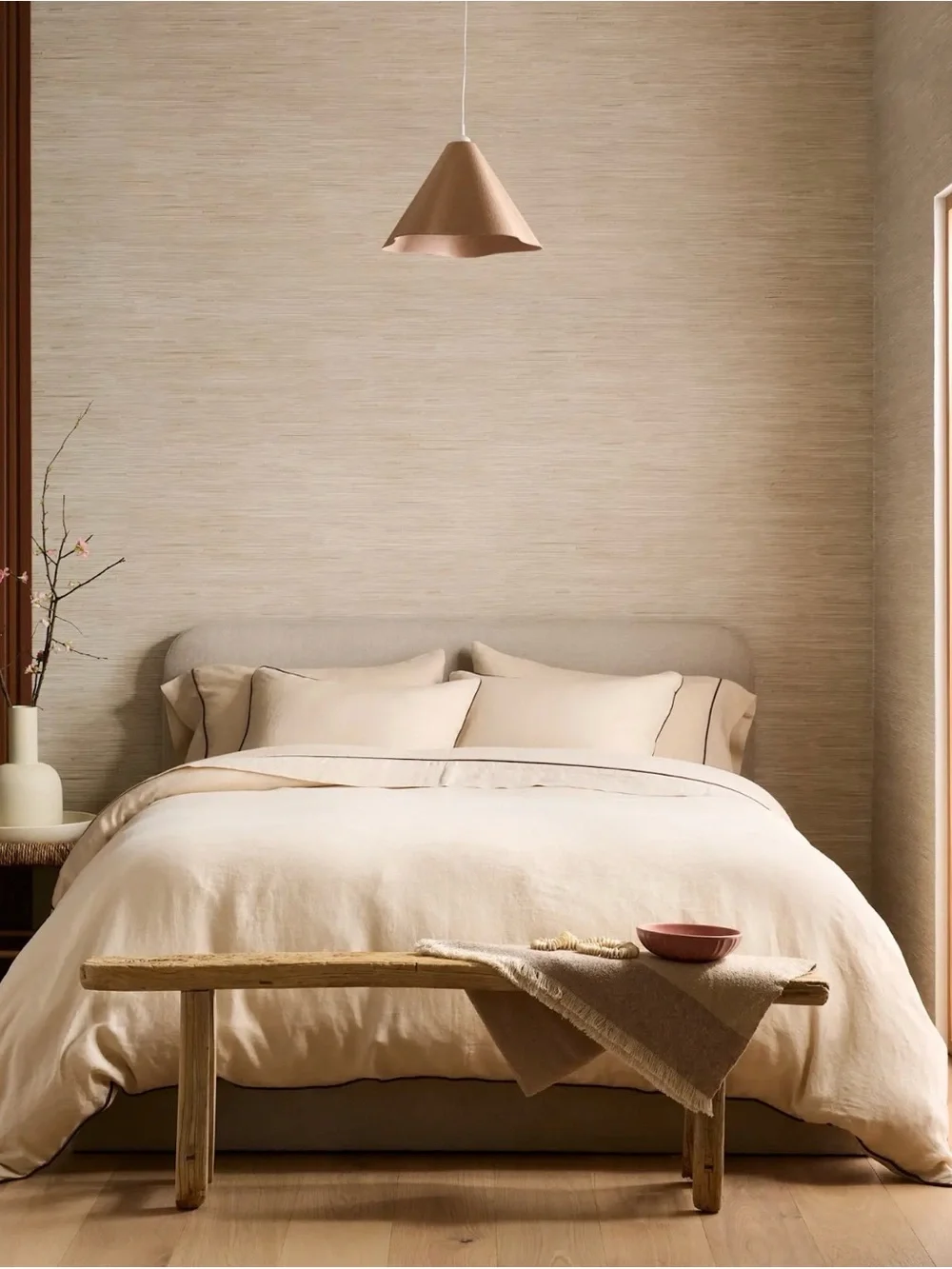 Oat and Espresso King/Cal King European Linen Duvet Cover Set - Retail $204